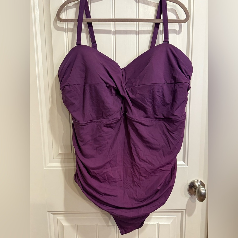 Lands' End Plum Purple Swim Top with Built-In Cups